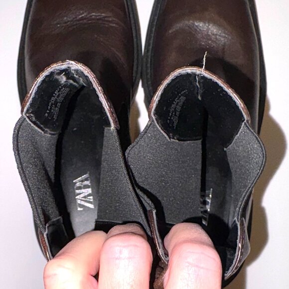 LIKE NEW ZARA SIZE 40 M CHOCOLATE BROWN CHUNKY LUG HIGH ANKLE BOOT - Picture 8 of 8